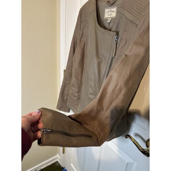 Lucky Brand Lamb Leather Linen Moto Mixed Media Jacket Size Medium Fall Jacket - Picture 6 of 8